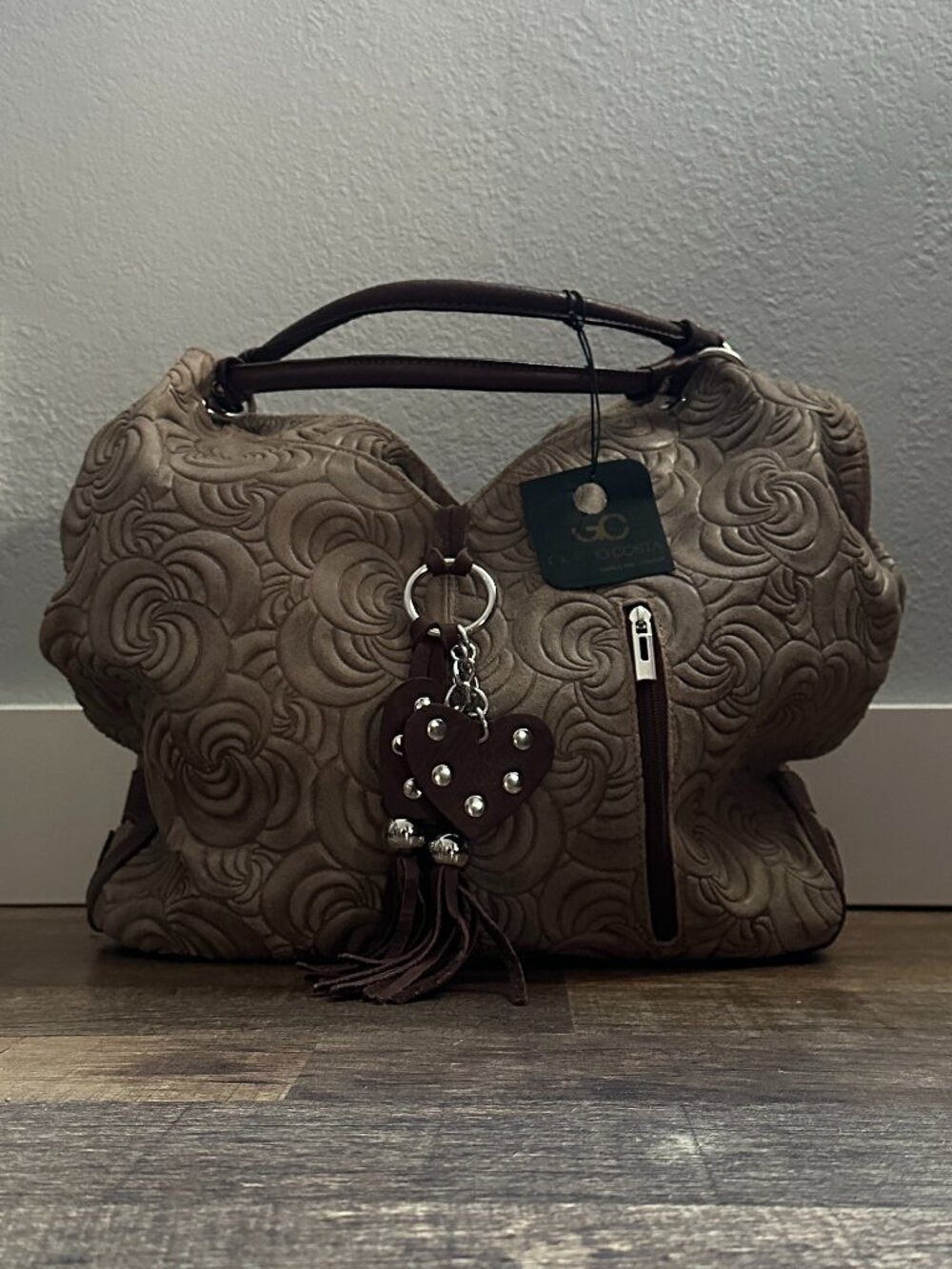⭐GIORGIO COSTA EMBOSSED GENUINE LEATHER TOTE BAG / PURSE in Brown - NWT⭐